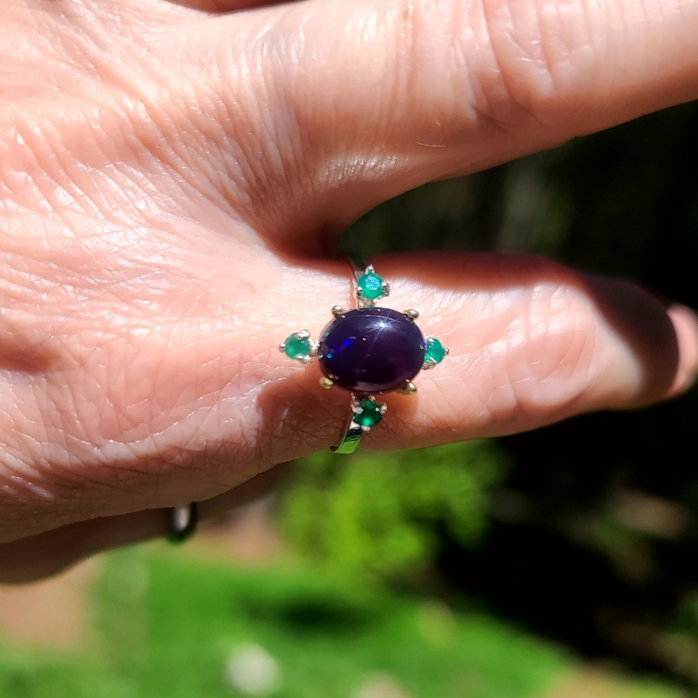GORGEOUS Black Opal solitaire & Onyx sterling ring sz 8.5 - Picture 3 of 6